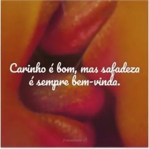 Imagem de dois lábios próximos com o texto: 'Carinho é bom, mas safadeza é sempre bem-vinda.' (figurinha whatsapp)